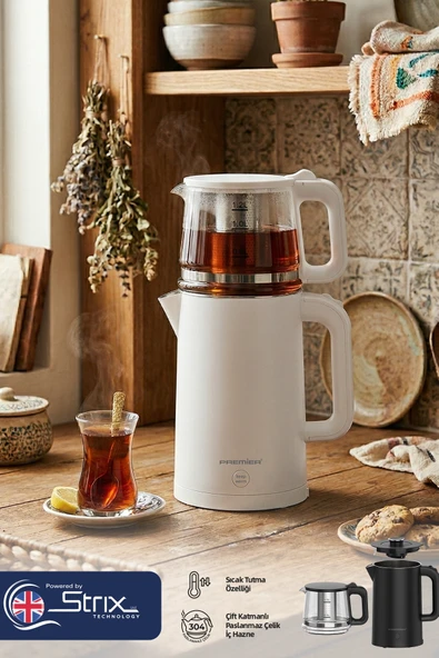 Premier PTP 3418 2in1 Çay Makinesi & Su Isıtıcı Özellikli - 304 Paslanmaz Çelik, Çift Katmanlı - Beyaz ürün görseli 1