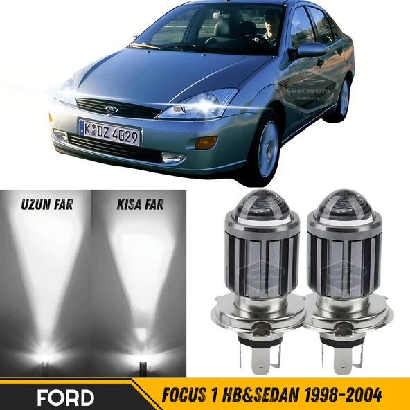 Ford Focus 1 Hb&Sedan 1998-2004 Uyumlu Mercekli Far Ampulü Led Xenon Beyaz Renk Far Şimşek Etkili CSP Led Lamba Uzun Kısa 2 Adet Takım ürün görseli 1
