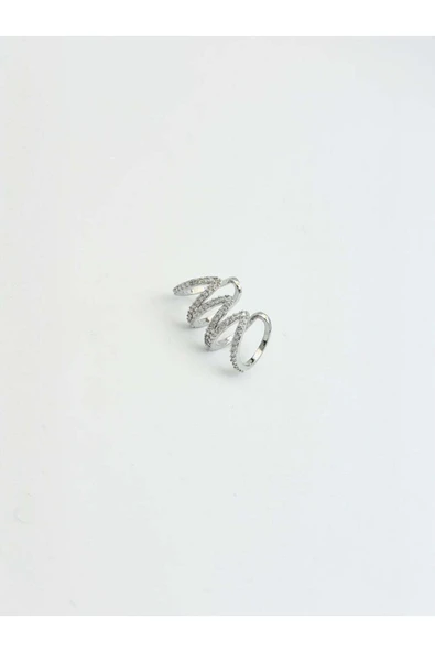 Miruva Çelik Zirkon Taş Detaylı Ayarlanabilir Earcuff Küpe Gri ürün görseli 1