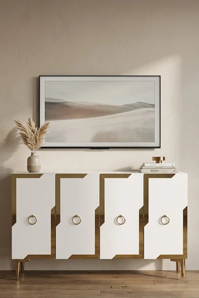 KA1233BG SEZA Konsol ve Tv Sehpası Beyaz -Gold 120cm ürün görseli 1