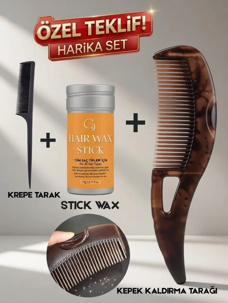 3'lü Set Kepek Kaldırma & Anti-statik Masaj Fırçası & Krepe Tarak & Wax Seti ürün görseli 1