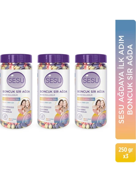 Sesu Boncuk Sir Ağda İlk Adım Hassas Bezsiz Kullanım 250 Gr x 3 Adet ürün görseli 1