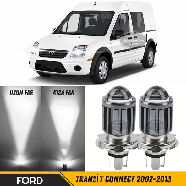 Ford Transit Connect 2002-2013 Uyumlu Mercekli Far Ampulü Led Xenon Beyaz Renk Far Şimşek Etkili CSP Led Lamba Uzun Kısa 2 Adet Takım ürün görseli 1