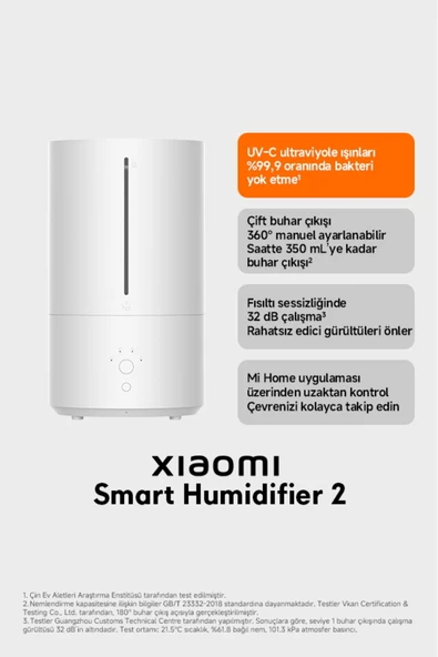 Xiaomi Smart Humidifier 2- 4.5 L Hava Nemlendirici,350ml/H Buhar Çıkışı,Otomatik Mod (Xiaomi TR Garantili) beyaz ürün görseli 1
