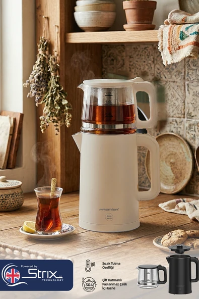 Premier PTP 3418 2in1 Çay Makinesi & Su Isıtıcı Özellikli - 304 Paslanmaz Çelik, Çift Katmanlı - Krem ürün görseli 1