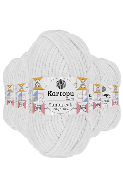 5 Adet Yumurcak Kadife El Örgü İpi Kar Beyaz K010 - kartopu mudanis ürün görseli 1