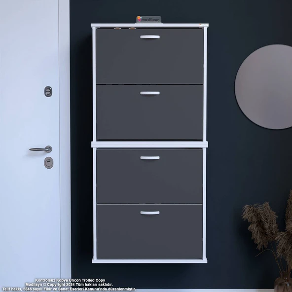 Modilayn UMAY' 2 Li Asma Antre Hol 72 x 156x26 cm’ lik 4 Düşer Kapak 8 Raf Bölmeli Ayakkabılık ürün görseli 1