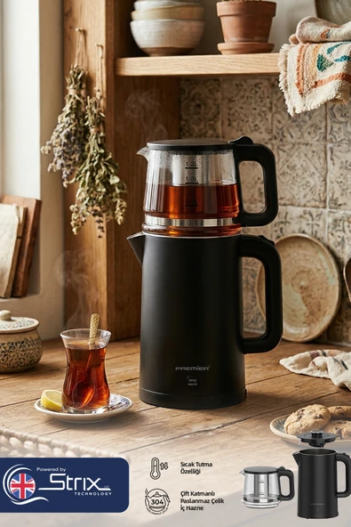 Premier PTP 3418 2in1 Çay Makinesi & Su Isıtıcı Özellikli - 304 Paslanmaz Çelik, Çift Katmanlı - Siyah ürün görseli 1