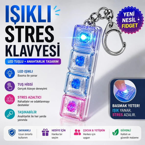 Işıklı Stres Klavyesi Anahtarlık LED Fidget Oyuncak  Basınca Yanan, Ritmik Işık Modlu Mini Klavye ürün görseli 1