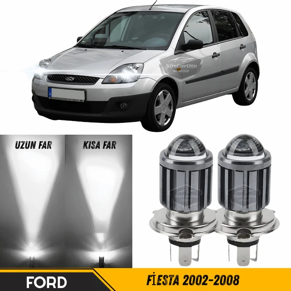 Ford Fiesta 2002-2008 Uyumlu Mercekli Far Ampulü Led Xenon Beyaz Renk Far Şimşek Etkili CSP Led Lamba Uzun Kısa 2 Adet Takım ürün görseli 1