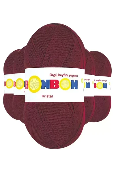 5 Adet Kristal El Örgü Lif İpi Bordo 98220 - bonbon mudanis ürün görseli 1