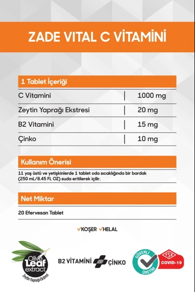 Zade Vital Vitamin C 20 Efervesan Tablet - Resim 2