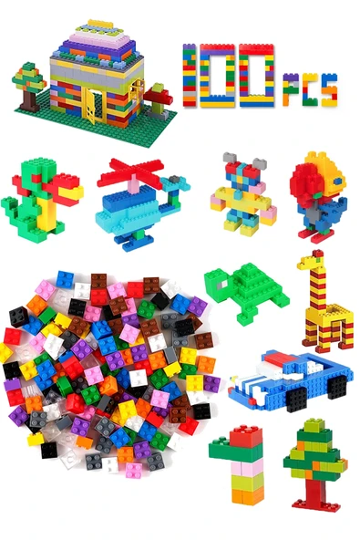 ThinkMaster 100 Parça 2x2 Classic ve City ile Uyumlu Parçalar - Karışık Renklerde Çok Renkli ürün görseli 1