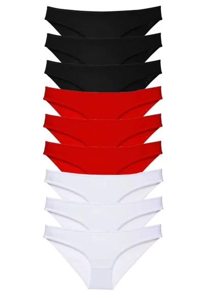 9 adet Süper Eko Set Likralı Kadın Slip Külot Siyah Kırmızı Beyaz mudanis ürün görseli 1