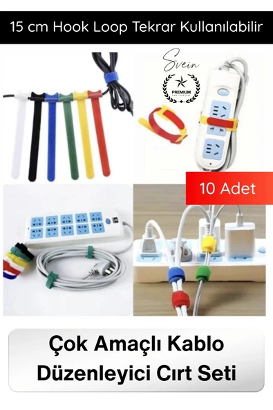 #Düzenleyici Organizer Naylon Siyah Çok Amaçlı Kablo Düzenleyici Cırt Cırtlı Kelepçe Seti 10 Adet 15cm Hook Loop Tekrar ürün görseli 1