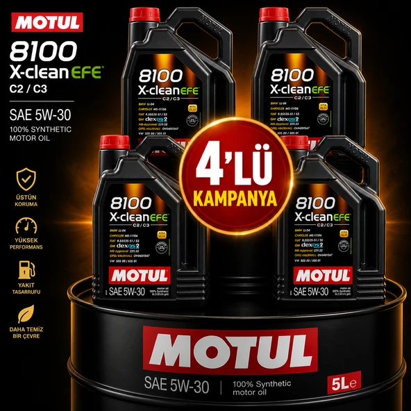 Motul X-clean efe 5w30 5 lt Motor yağı 4'Lü Kampanya ürün görseli 1