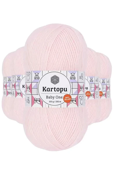 5 Adet Baby One Tüylenmeyen El Örgü İpi Yünü Bebe Pembe K255 - kartopu mudanis ürün görseli 1