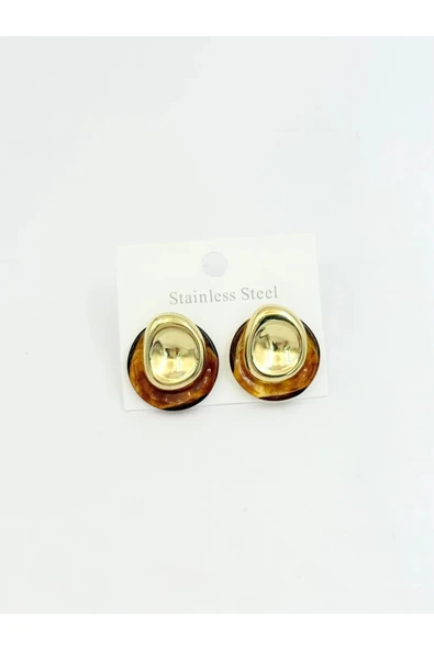 Miruva Gold ve Kahverengi Detaylı Modern Vintage Küpe Kahverengi ürün görseli 1