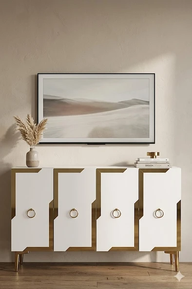 KA1233BG SEZA Konsol ve Tv Sehpası Beyaz -Gold 120cm ürün görseli 1