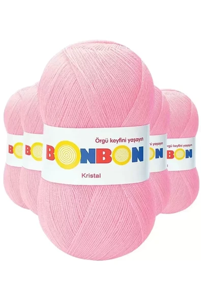 5 Adet Kristal El Örgü Lif İpi Şeker Pembe 98588 - bonbon mudanis ürün görseli 1
