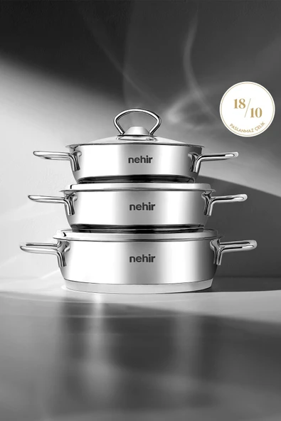 Nehir Silver 6 Parça Paslanmaz Çelik Sahan Seti (16-18-20 CM) ürün görseli 1