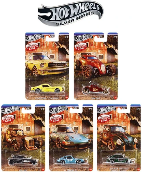 Hot Wheels Silver Series Vintage Club Set – 5’Li Koleksiyon Arabası Uzun Kart (1:64) ürün görseli 1