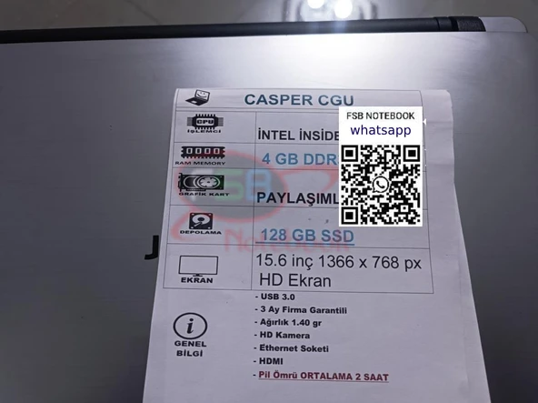 CASPER CGU İNTEL İŞLEMCİLİ SSD Lİ 2.EL LAPTOP - Resim 5