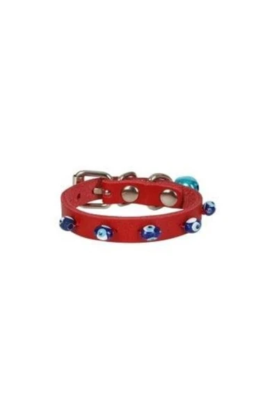 Cattie Gerçek Deriden El Yapımı Boncuklu Kedi Boyun Tasması 1x18-22cm - Red ürün görseli 1