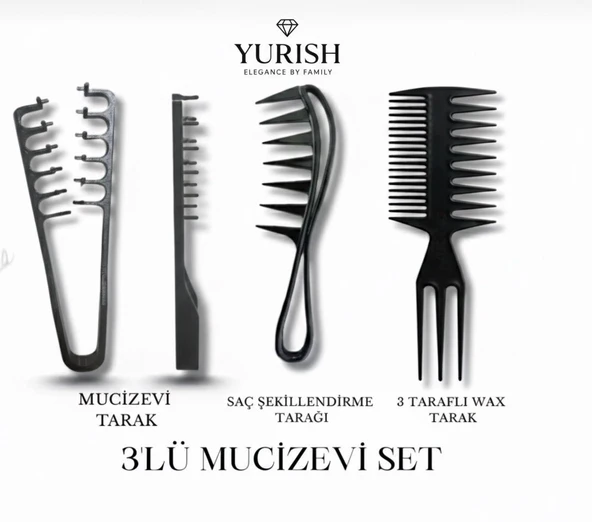 Mucizevi 3'lü Tarak Seti Saç Şekillendirme Tüm Saçlar İçin ürün görseli 1