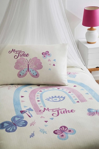 Özdilek Rf -Magical Time Lila- Lastikli Çarşaflı Kız Çocuk Tek Kişilik Pike Takımı ürün görseli 1