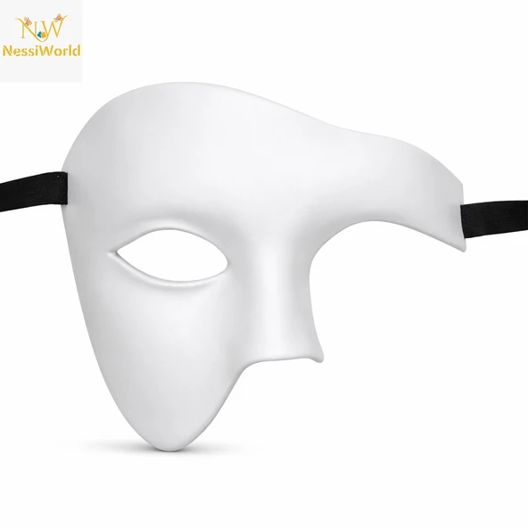 Beyaz Yarım Erkek Maske – Phantom Parti & Balo Maskesi ürün görseli 1