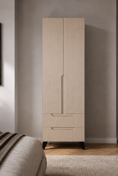 Hera İki Kapaklı İki Çekmeceli Modern Gardırop Beyaz-Vizon ürün görseli 1