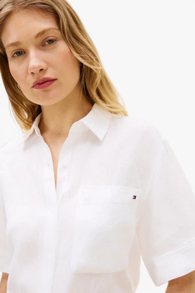Tommy Hilfiger   ESS LINEN SS SHIRT Kadın Beyaz KK Gömlek - WW0WW48925 ürün görseli 1
