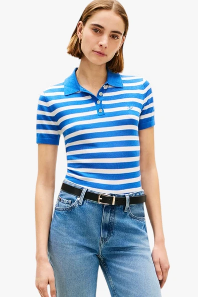 Tommy Hilfiger   LIGHT LAYERING S/S POLO SWEATER Kadın Mavi Polo - WW0WW48503 ürün görseli 1