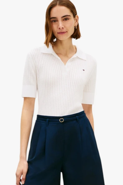 Tommy Hilfiger   POINTELLE S/S POLO SWEATER Kadın Beyaz Polo - WW0WW49362 ürün görseli 1