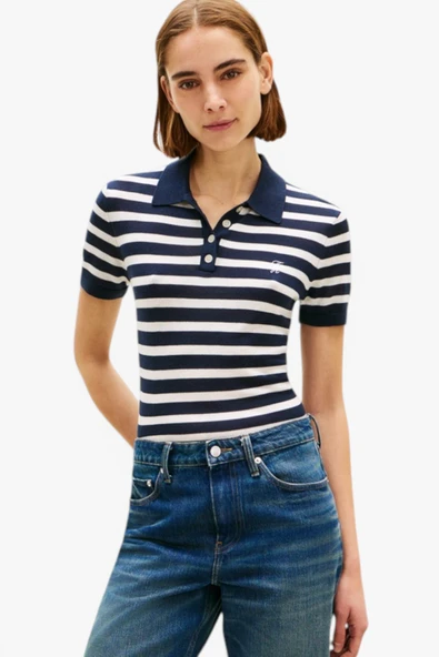 Tommy Hilfiger   LIGHT LAYERING S/S POLO SWEATER Kadın Mavi Polo - WW0WW48503 ürün görseli 1