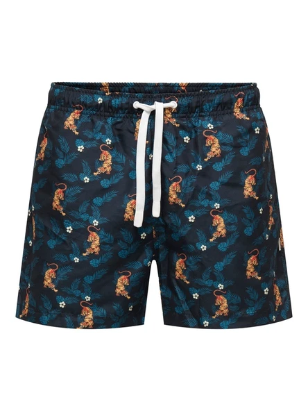 Only & Sons   ONSBASILE LIFE SWIM SHORT AOP CS Erkek Siyah Deniz Şortu - 22035603 ürün görseli 1