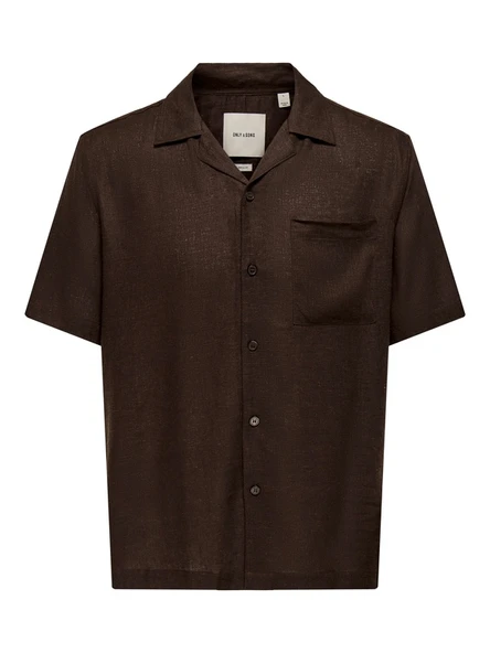 Only & Sons   ONSLAURENCE LINEN RESORT COLLAR SS NOOS Erkek Kahverengi Gömlek - 22036242 ürün görseli 1