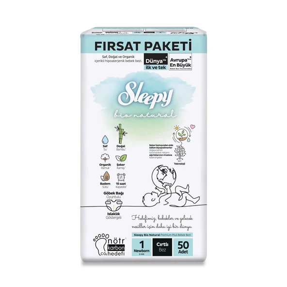 Bio Natural Bebek Bezi Fırsat Paketi 1 Beden 2-5 Kg 50 Adet ürün görseli 1