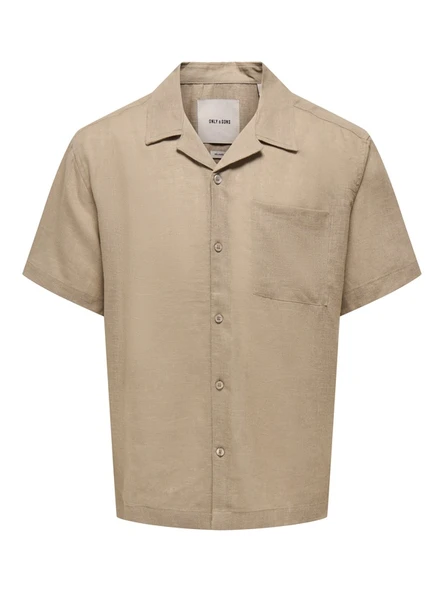 Only & Sons   ONSLAURENCE LINEN RESORT COLLAR SS NOOS Erkek Gri Gömlek - 22036242 ürün görseli 1