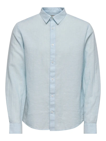 Only & Sons   ONSCAIDEN LIFE LS SOLID LINEN BLEND NOOS Erkek Mavi Gömlek - 22012321 ürün görseli 1