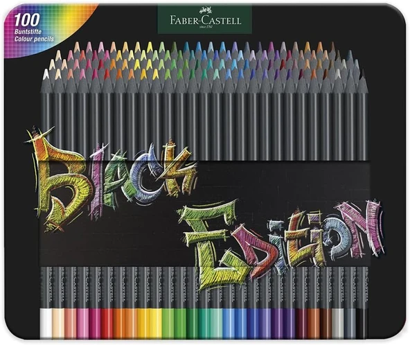 Faber-Castell 116490 - Black Edition Renkli Kalemler, 100'Lü Metal Kutu, Kırılmaz, Çocuklar Ve Yetiş ürün görseli 1