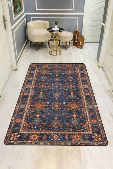 Vintage Desenli Dijital Baskı Kaymaz Taban Halı H0737 RENKLİ 80 X 200 ürün görseli 1