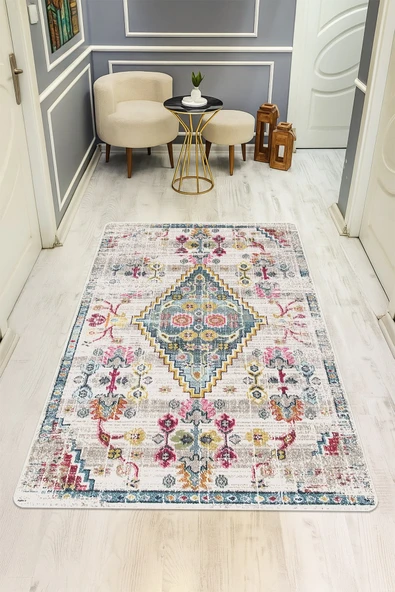 Vintage Desenli Dijital Baskı Kaymaz Taban Halı H0878 RENKLİ 200 X 300 ürün görseli 1