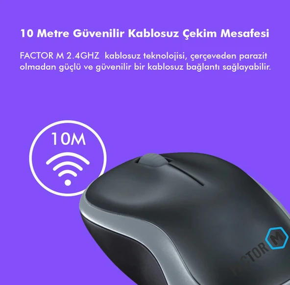 Factor M M1 Süper Sessiz Kompact Kablosuz Mouse Siyah - Resim 11