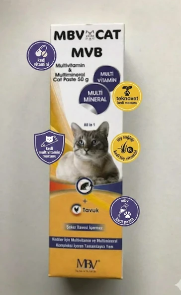 Teknovet MBV Cat Pasta 50 gr (Kediler İçin Tüy Dökülme Karşıtı ve Bağışıklık Güçlendirici Vitamin) ürün görseli 1