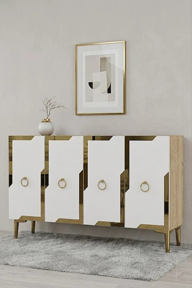 KA1233DBG SEZA Konsol ve Tv Sehpası Safirmeşe-Beyaz-Gold 120cm ürün görseli 1