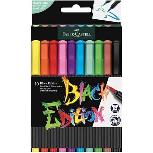 Faber-Castell Black Edition Keçeli Kalem Fırça Uç 10’Lu, Parlak Renkler, Yazım Ve Boyama İçin Uygun, ürün görseli 1