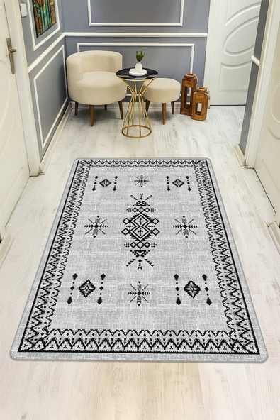 Etnik Desenli Dijital Baskı Kaymaz Taban Halı H0982 RENKLİ 80 X 200 ürün görseli 1