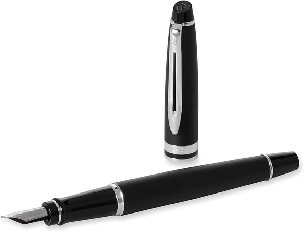 Waterman Expert Mat Siyah Krom Tasarımlı Dolma Kalem, Orta Kalınlıkta Uç, Mavi Mürekkep (S0951860) ürün görseli 1